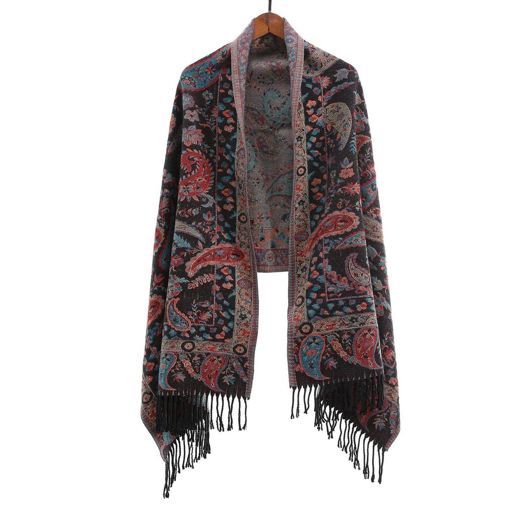 High-End Red Angora & Imitation Cashmere Ethnic Style Scarf Shawl