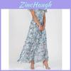 Basic Style Flowy Chiffon Floral Maxi Dress With Ruffle V Neck For Summer Casual Wear