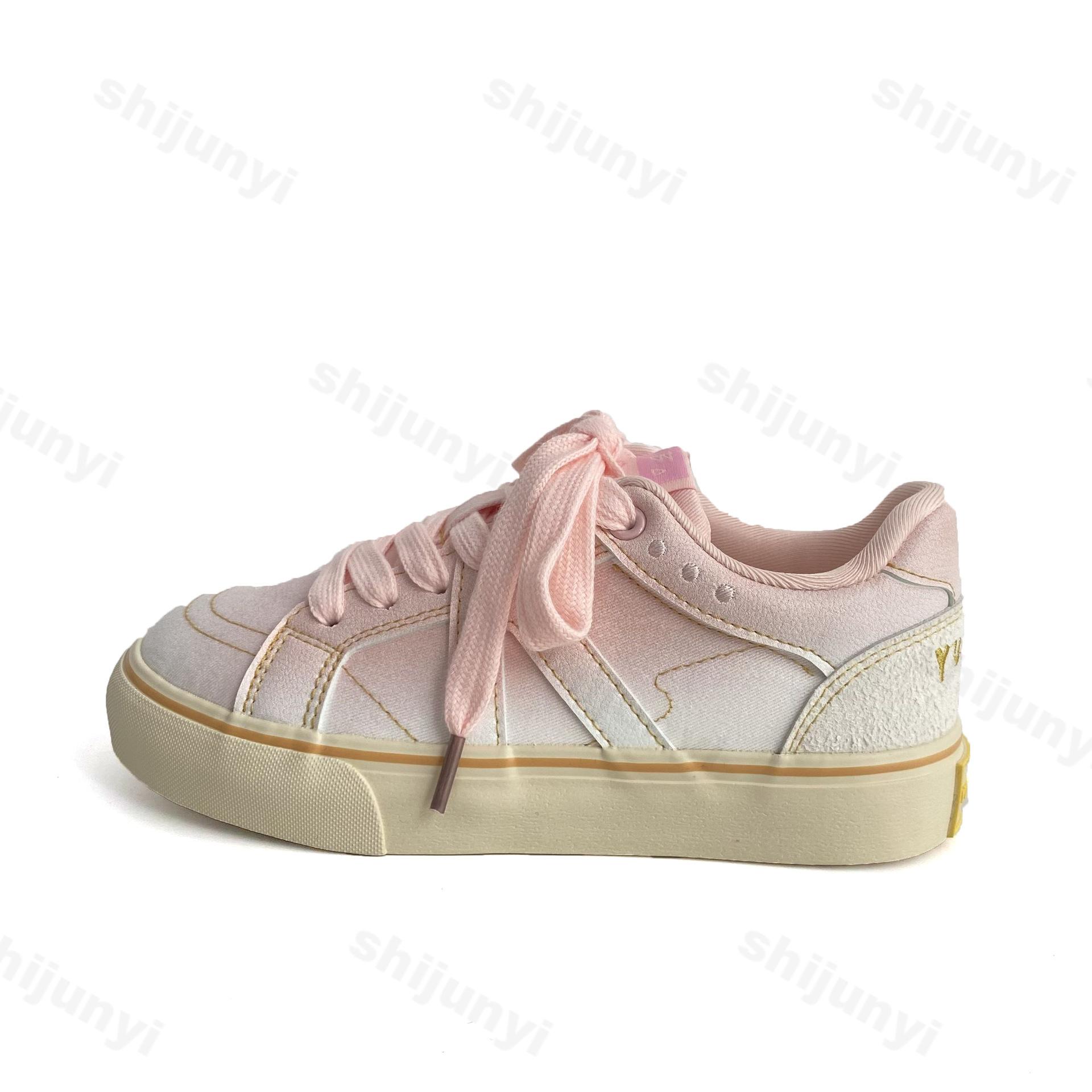 

Мода 2025 Лето Новые Модные Повседневные Холщовые Туфли с Градиентным Цветом для Женщин Нишевый Дизайн Низкий Верх Удобные На Шнуровке Массивные Кроссовки 35 розовый