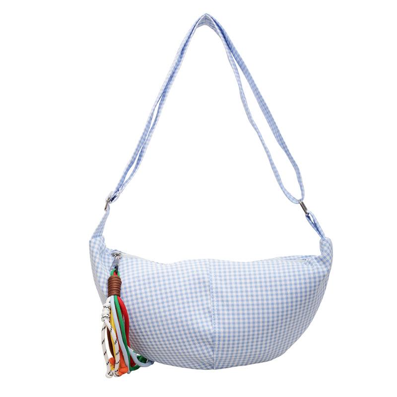 Simple Plaid Canvas Shoulder Bag Large Capacity Casual Crossbody Dumpling Shopping Bag Student Commute Niche Style