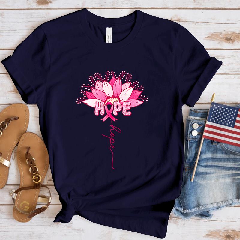 New Breast Cancer Awareness Hope Print T-Shirt Men Women Fashion Short Sleeve Casual Summer Tops Tees