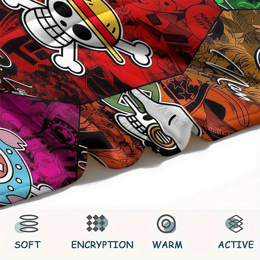 1PC One Piece Straw Hat Pirates Patterned Flannel Blanket Suitable For All Seasons For Home Decor Warmth And Comfort Gifts Holiday Present
