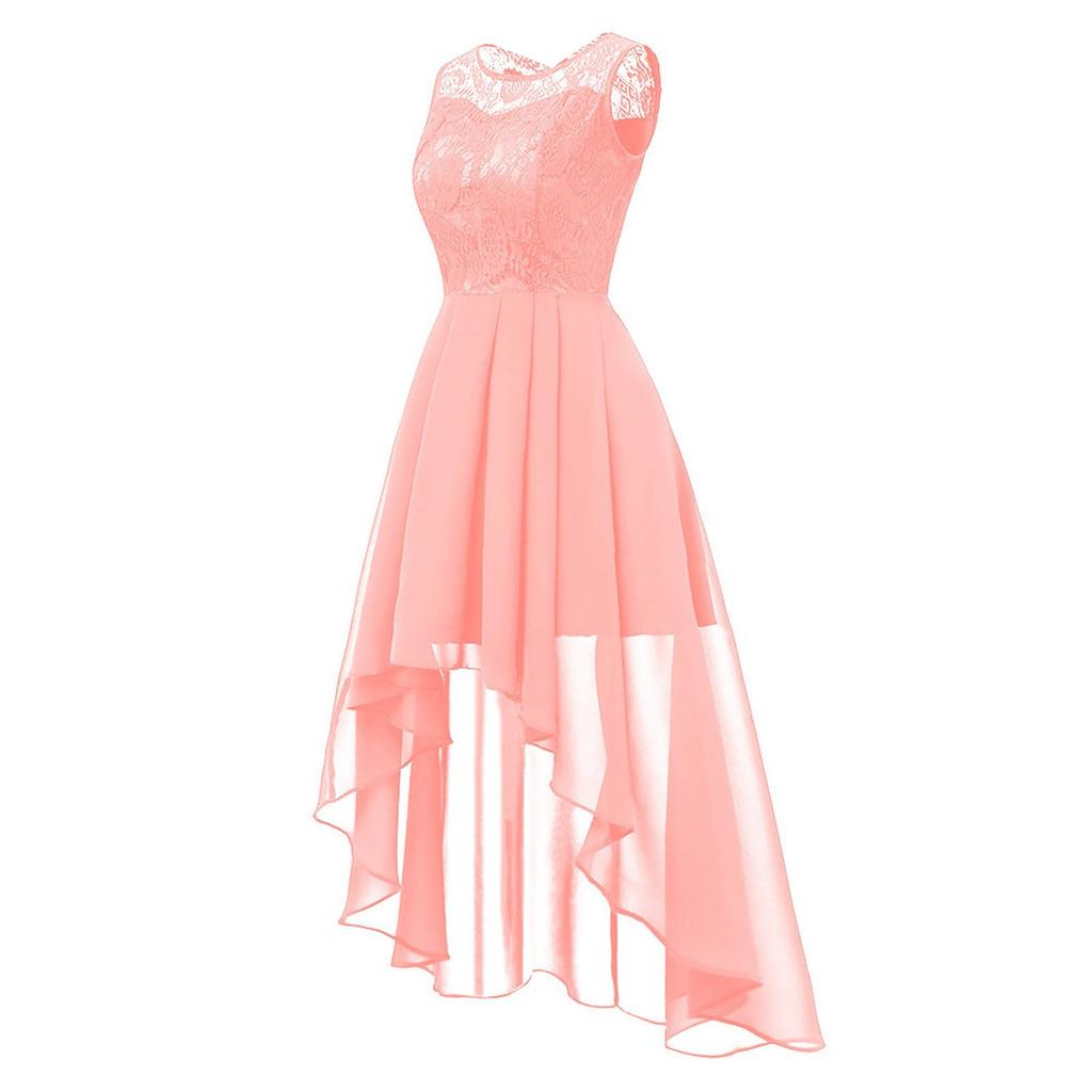 Women's Floral Lace Hi-Lo Bridesmaid Dress Sleeveless Formal Wedding Maxi Dress