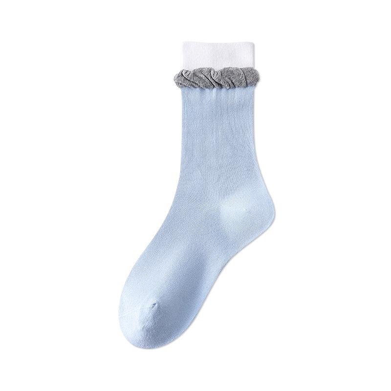 Boneless Women's Cotton Socks, Lace Pile Socks, Comfortable and Versatile, Sweat-absorbing White Socks, Mid-calf Socks