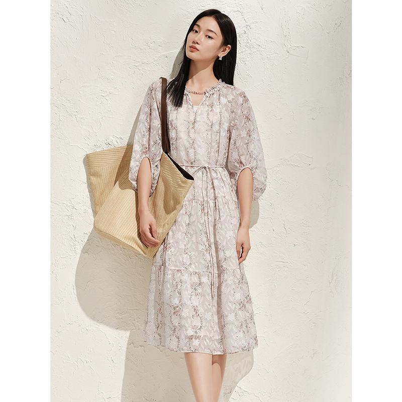 Honey Flower Skirt Jiuzi Anna Kou Romantic Holiday Style Scissors Flower Waist Dress for Women 2025 Spring New Style
