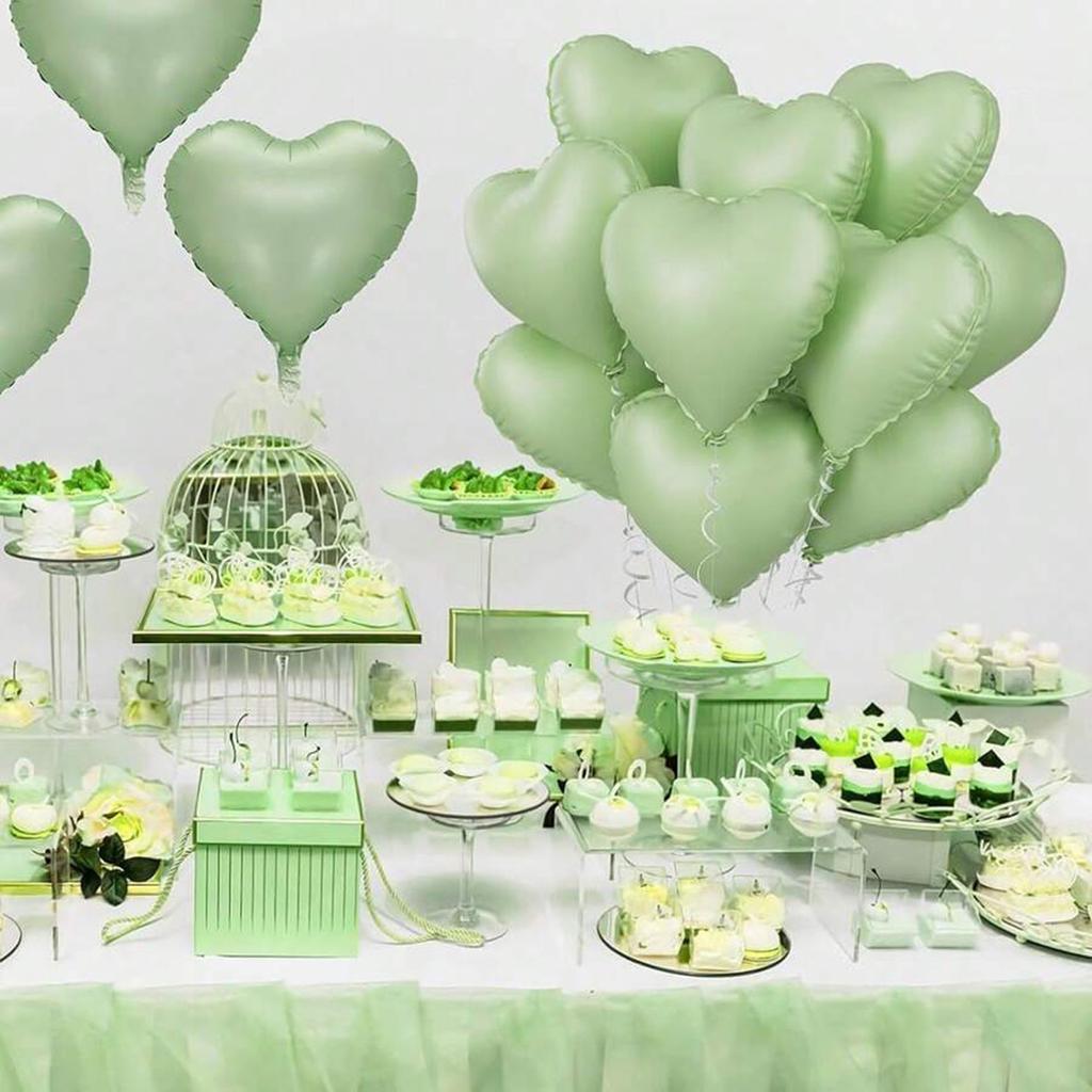 10 Stück 18-Zoll-Herzballons aus olivgrüner Aluminiumfolie mit grünem Thema, Geburtstags- und Hochzeitsdekoration