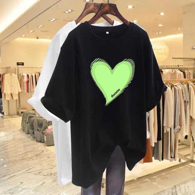 2025 summer new loose and versatile white love printed short-sleeved T-shirt top women's t