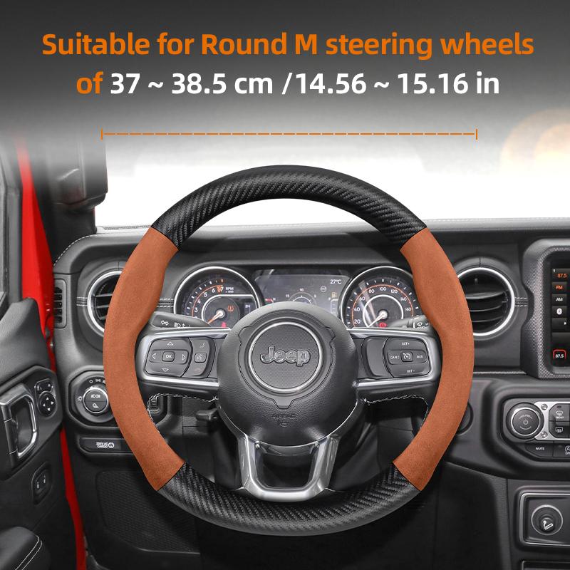 For Jeep Suede Carbon Fiber Steering Wheel Cover Fit Renegade Compass Wrangler Jk Grand Cherokee Wk2 Jl Gladiator Tj Patriot DX