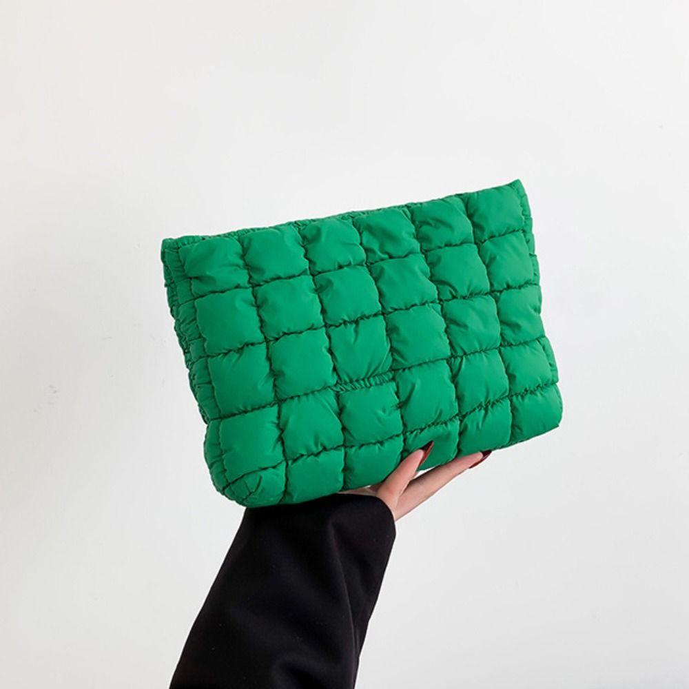 Puffy Cotton Clutch Bag Storage Bag Cosmetic Bag Portable Quilted Padded Makeup Bag  Women