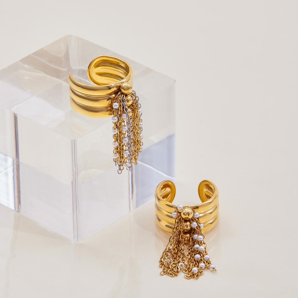 Yori Three Layer Steel Bead Chain Tassel Open Ring PVD Plated Stainless Steel Rust Proof Summer Jewelry Wholesale