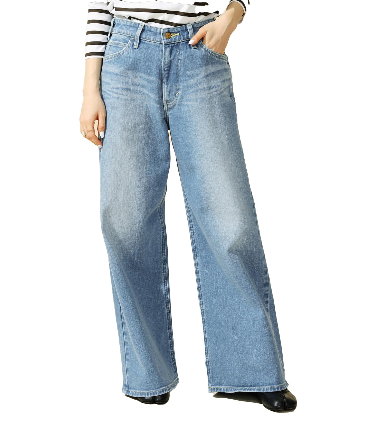 

Джинсы Lee Стрейч Деним Размер L [XXS-4L] Женские брюки широкие от бедра, Синие, синий