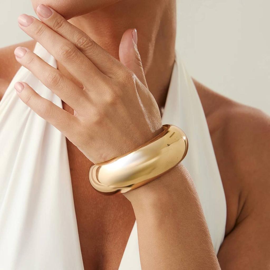IngeSight.Z 3 Styles Punk Gold Color Smooth Wide Bangle Women Creative Hyperbole Round Geometric Bracelet Steampunk Jewelry Gift