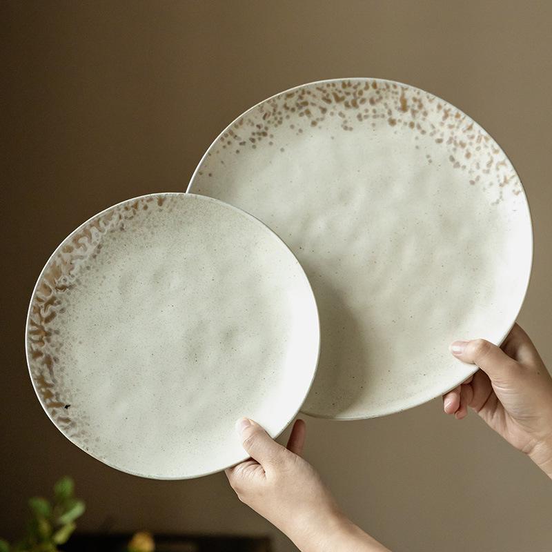 Retro Texture Ceramic Plate, Western Food Steak Plate, Japanese Household Round Plate, Tableware, Vegetable Plate, Pasta Plate