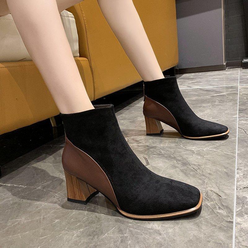 Модные остроносые ботильоны на высоком каблуке Модные короткие сапоги на квадратном — фото 4