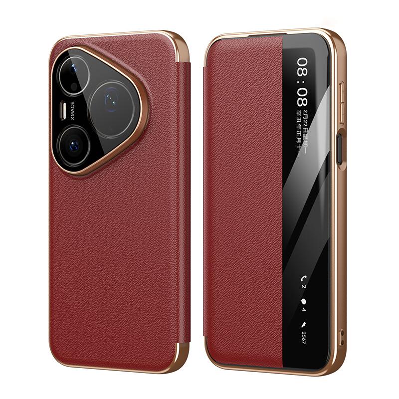 Applicable to Huawei pura90promax mobile phone case lens all-inclusive anti-drop 70por smart window 80pro leather case