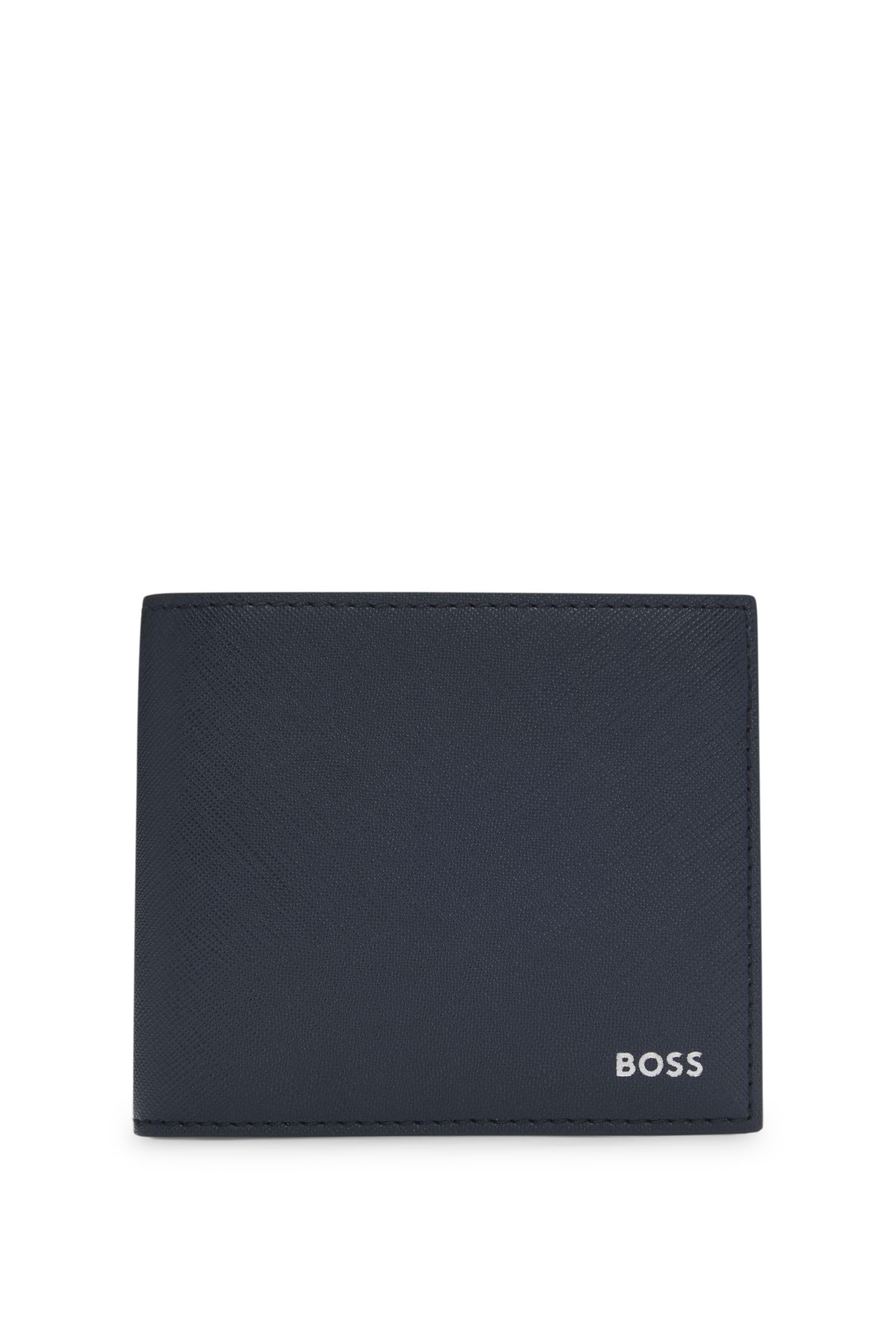 

Мужской кошелек-бифолд BOSS, один размер, с логотипом, вытисненным фольгой, синий