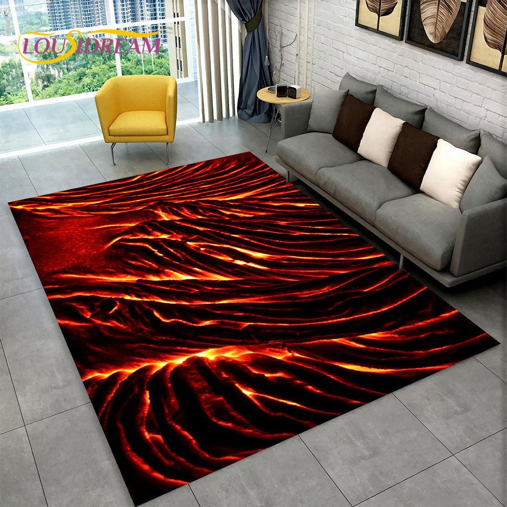 3D Volcano Lava Magma Area Rug Large,Carpet Rug for Living Room Bedroom Sofa Doormat Decoration,Kid Play Non-slip Floor Mat Gift