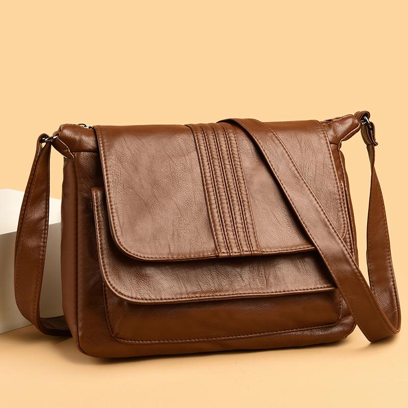 Women's Leather Crossbody Bag with Flap Closure Adjustable Strap Shoulder Bag for Daily