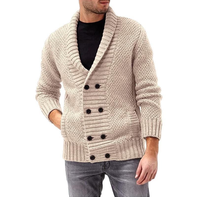 Neue Pullover Strickjacke Herren Solide Polo Neck Zweireiher Langarm Gestrickte Mantel Pullover