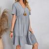 Vestido Feminino Casual de Verão com Manga Curta, Solto, Moda, Elegante, Linha A, Plissado, Liso, Tamanho Plus, Simples, Vintage, para Férias, Praia 26315