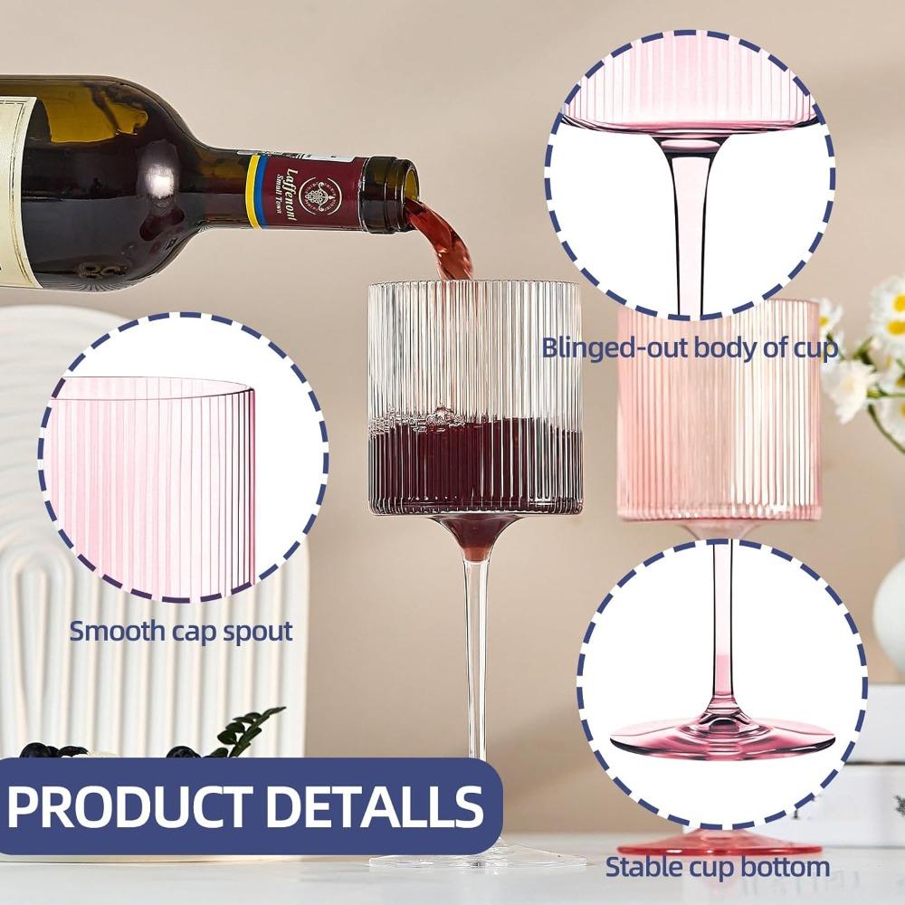 4pcs Plastic Goblets Wine Glasses 11oz Elegant Ribbed Design Wine Glasses Pink Unbreakable Wine Glasses Plastic Cocktail Glasses Shatterproof Wine Cup