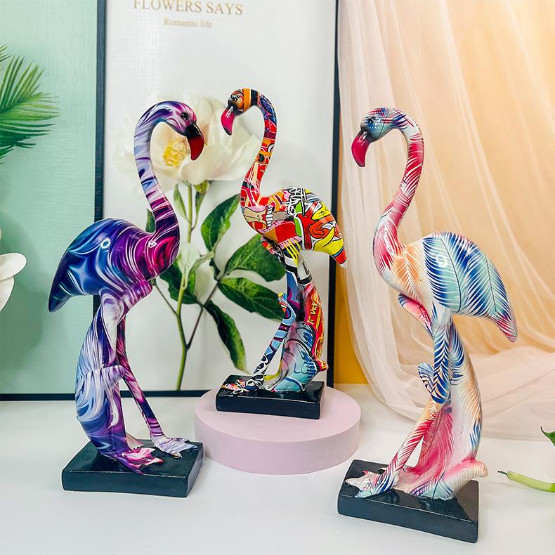 New colorful flamingo ornaments resin crafts home furnishings entrance TV cabinet decorations ornaments
