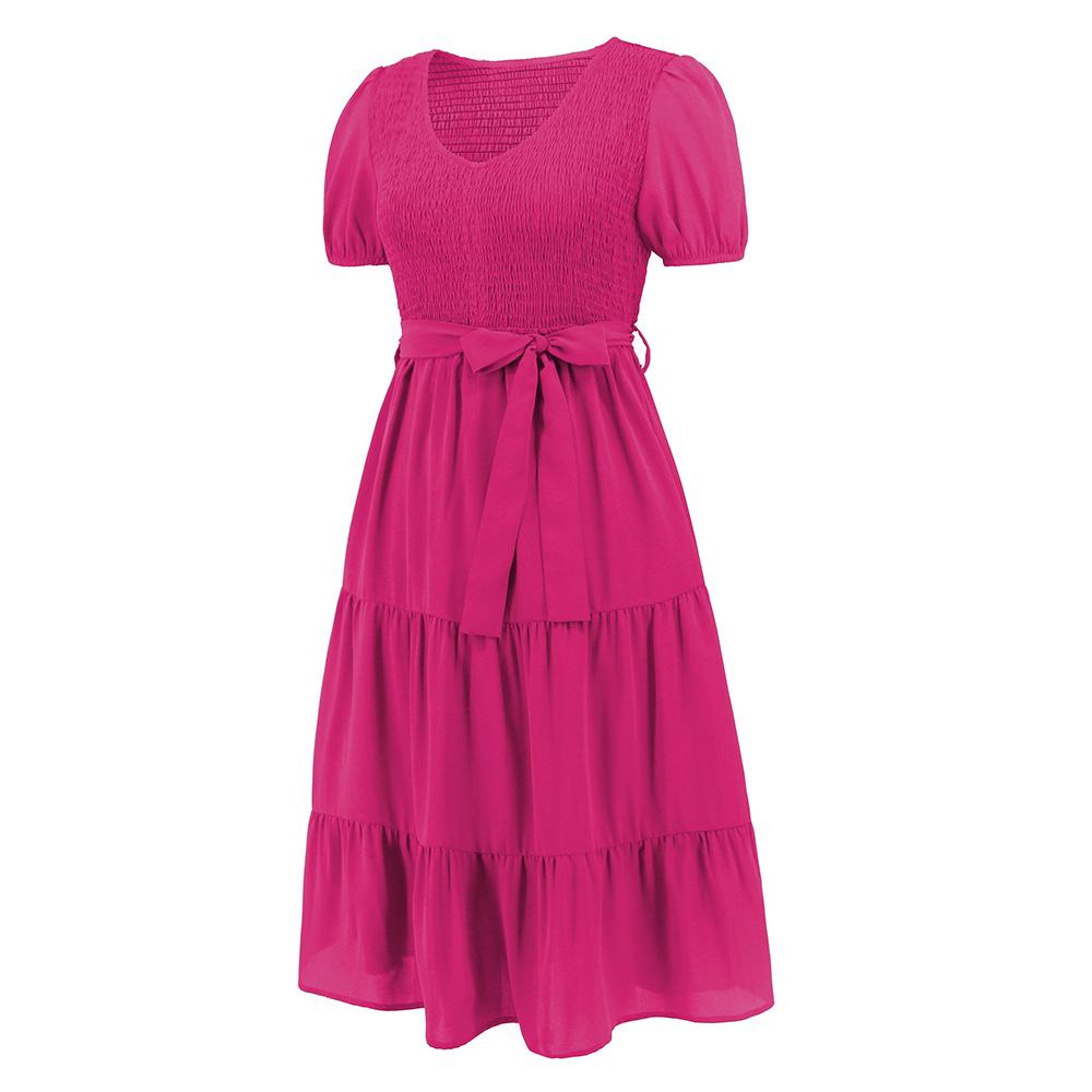 Летнее женское платье с круглым вырезом и коротким рукавом — фото 6