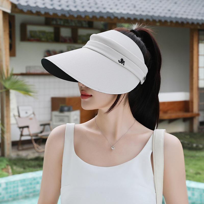 New Summer Twill Sun Hat Fashionable and Versatile Travel Sun Protection Hat High Ponytail Empty Top Ice Silk Vinyl Sun Hat