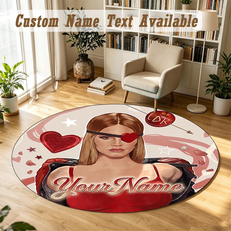 Round Rug Custom NameLana Del Rey Pattern Non Slip Carpet Home Floor Decor