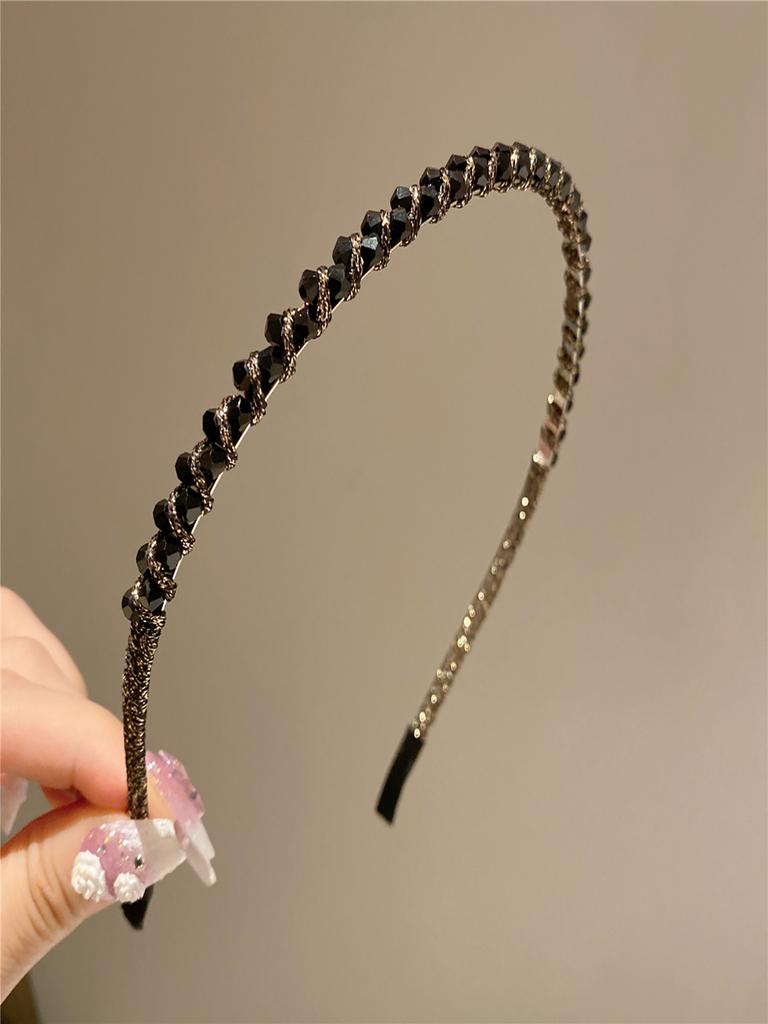 Korean Crystal Bezel Headwear Women Headband Girls Vintage Hair Bands Wide Hairband Hoop for Wedding Party Hair Accessories