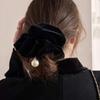 Velvet Black Vest Pearl Simple Scrunchie with Gopchang Strap