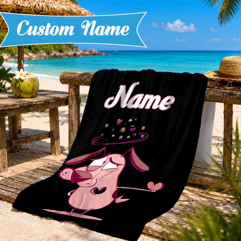 Custom Name Pink Dog Dreamscape Beach Towel Microfiber Beach Towel, Lightweight and Quick-Dry, for Summer Travel, Swimming Pool Gift