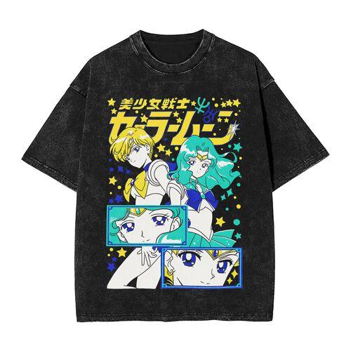 New Edition Pretty Sailor Moon Graphic Print TShirt Vintage Cotton Washed ShortSleeved Top for Men Women Streetwear