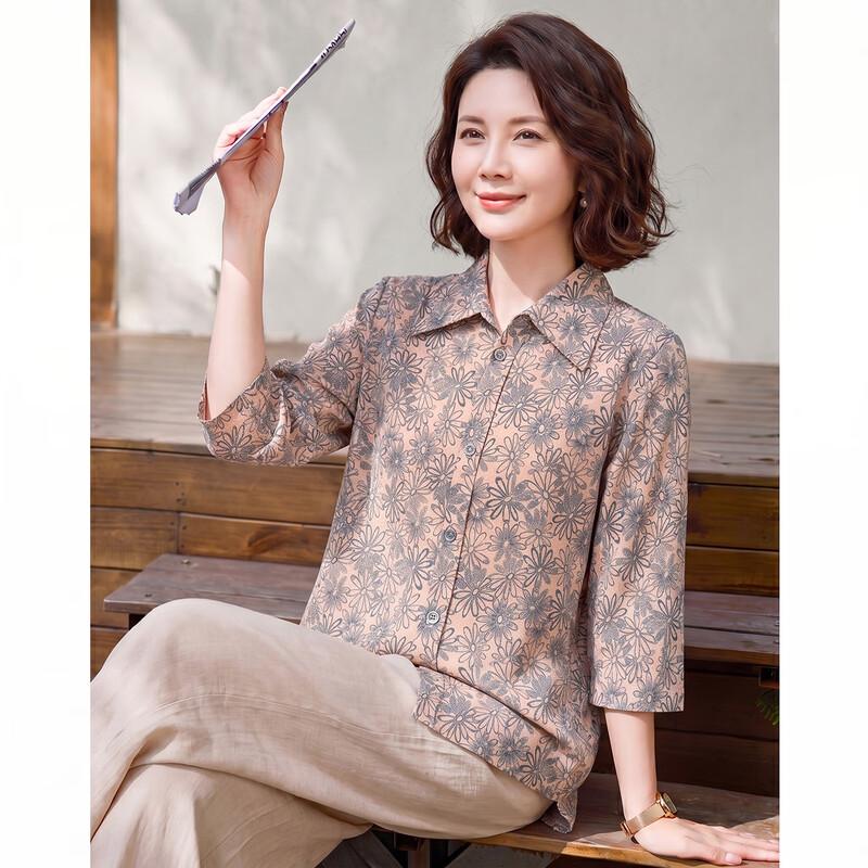 Women s Floral Print Short-Sleeve Summer Shirt XXXXL