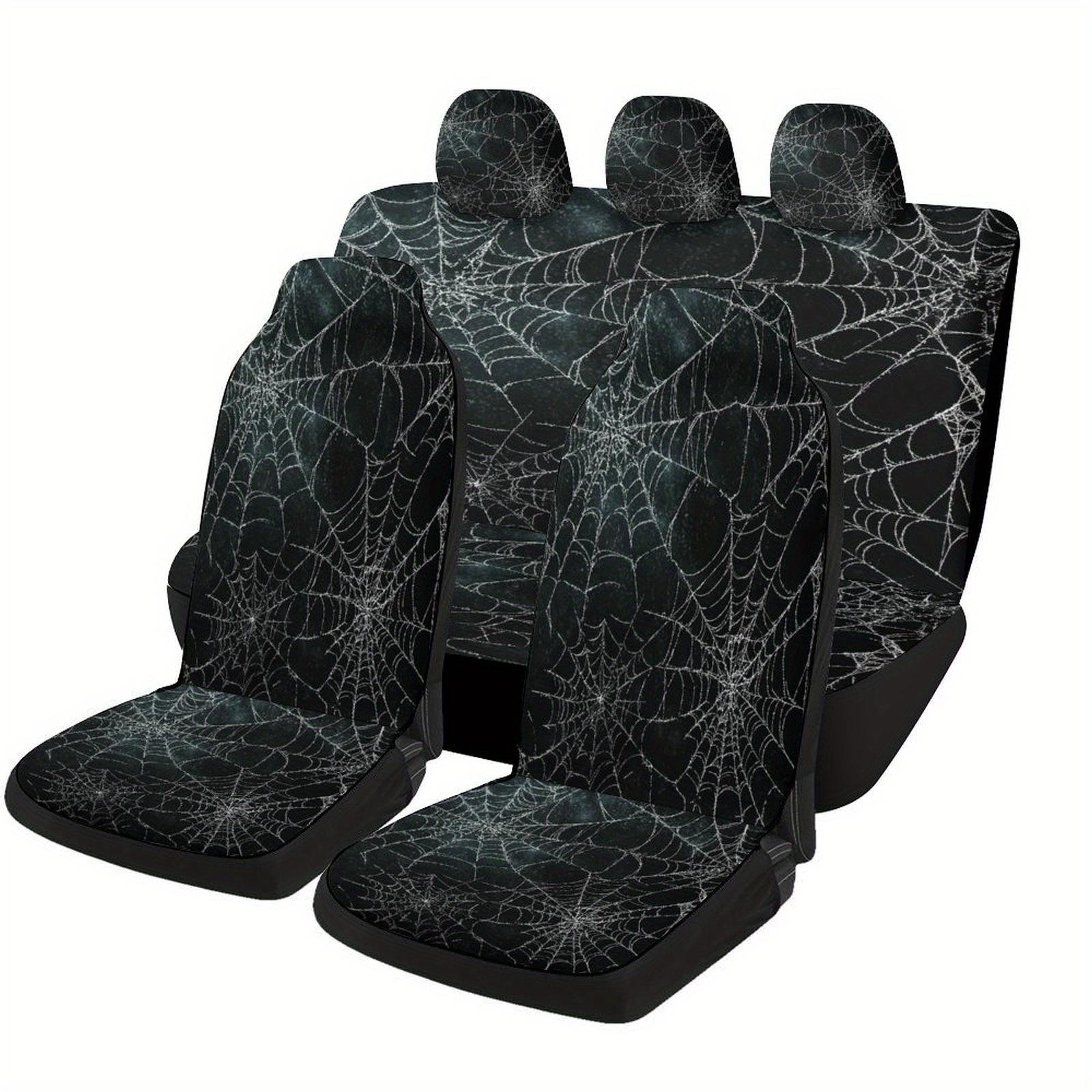 

Set Of Car Seat Covers Featuring A Spider Web Design, Suitable For Various Vehicles. Stylish And Comfortable, These Full Set Cov