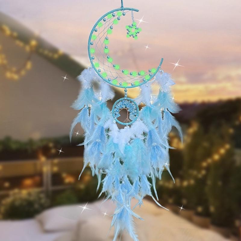 Moon Star Feathered Tassels Dreamcatchers Glowing In Dark Hanging Decors for Religious Celebration and Romantics Setting