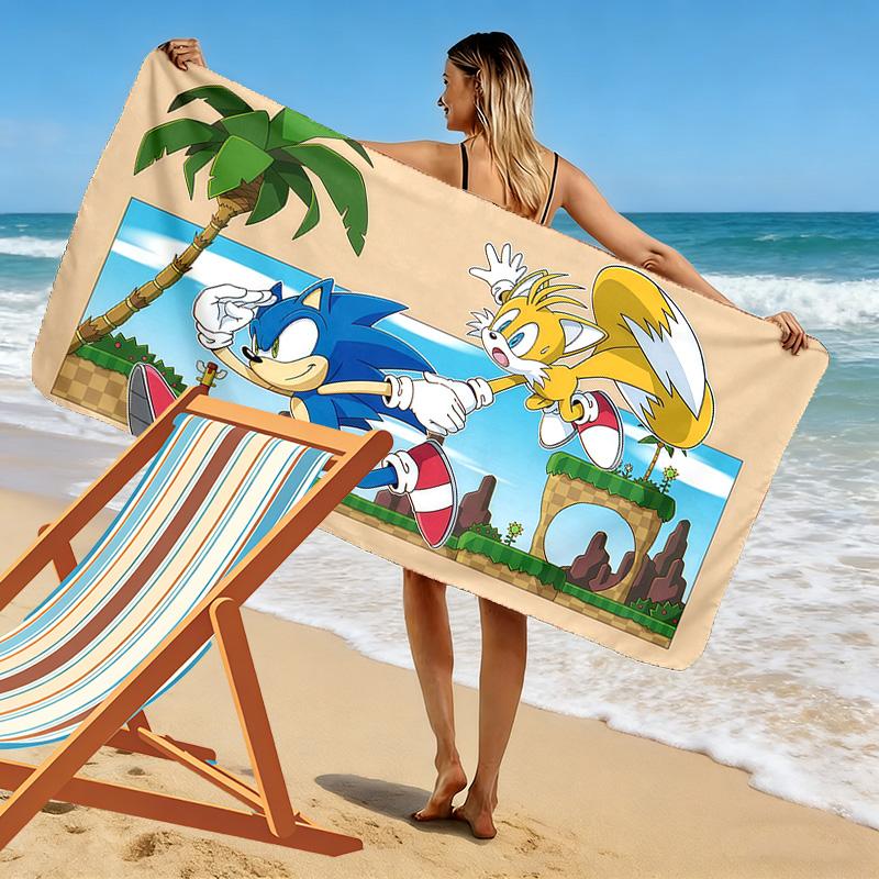 Sonic the Hedgehog Print Beach Towel, Large Soft Quick Dry Towel for Beach Camping Swimming