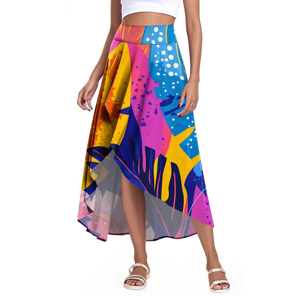 Women's Fashion Casual Printed Slit Ruffle High Waisted Fluttering Shorts Skirt