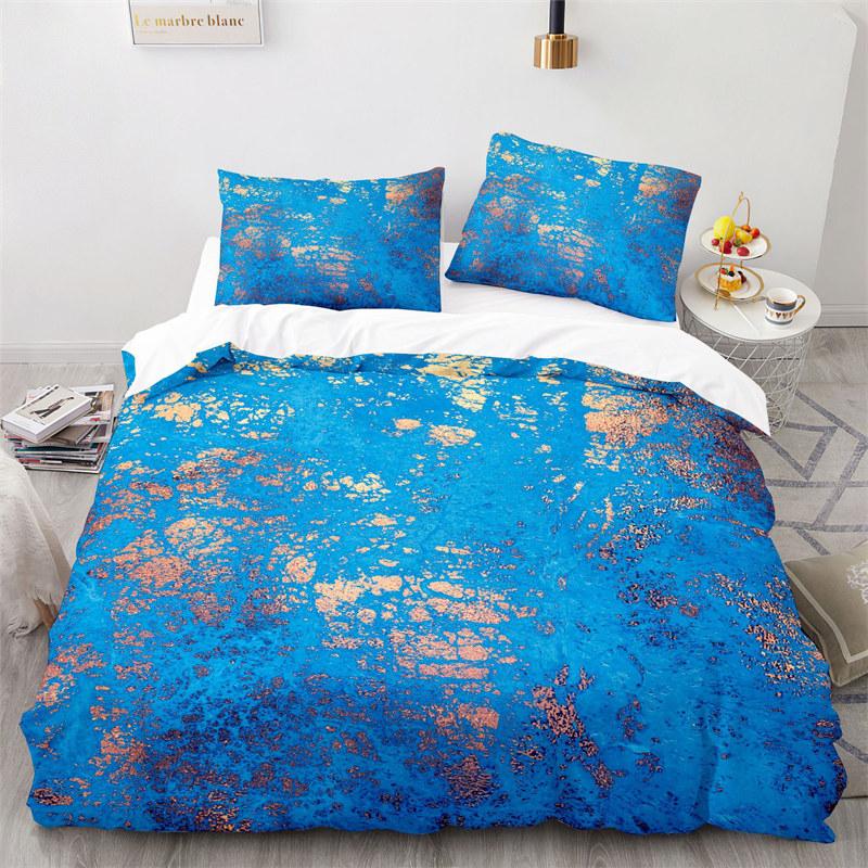 Blue Marble Print Duvet Cover Abstract Geometric Bedding Set King For Girls Kids Teens Microfiber Quilt Cover With Pillowcases
