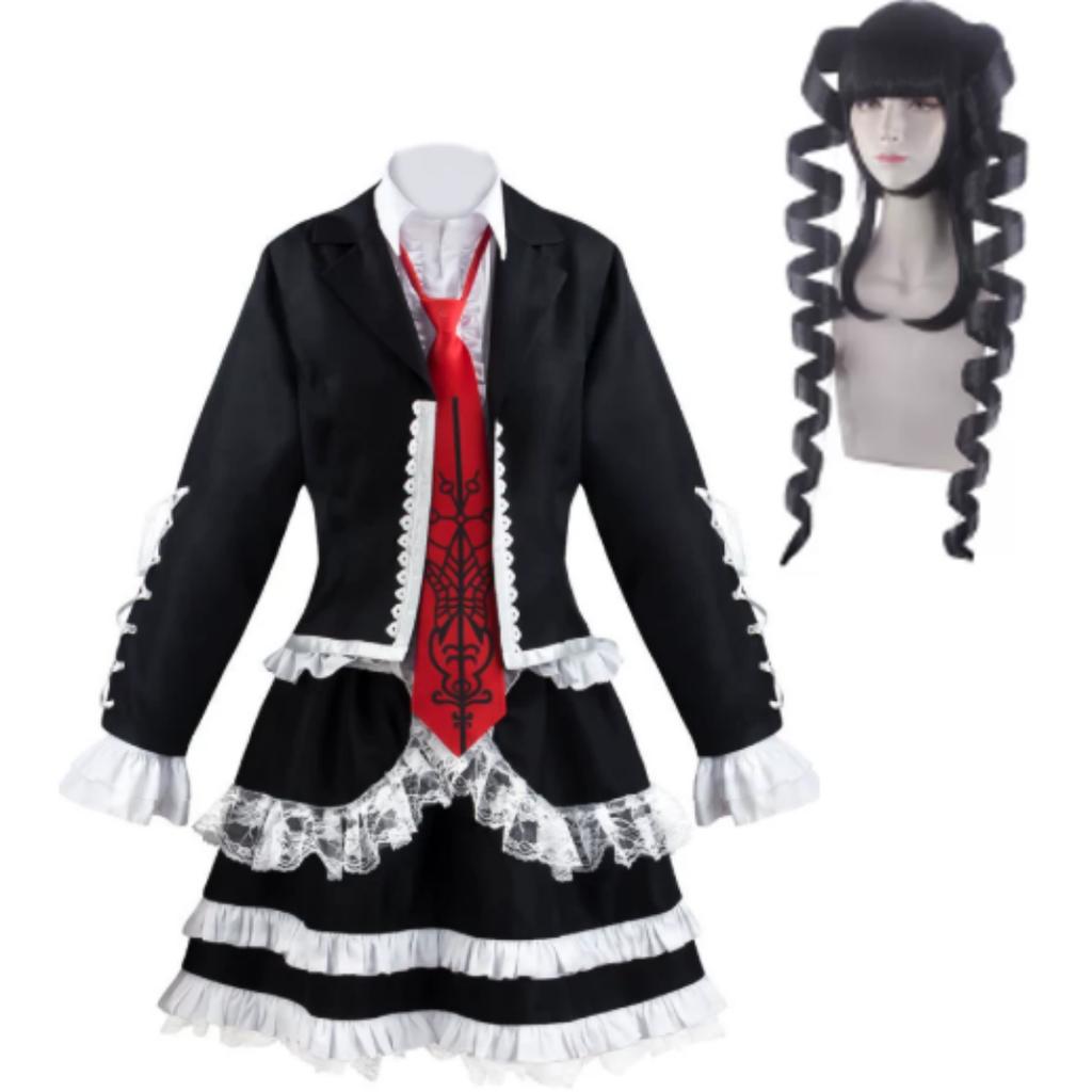 Anime-Spiel Danganronpa, Cosplay-Kostüm, Enoshima Junko Uniform, Kaffee-Arbeitskleidung, Kurzer Rock, Monokuma Kopfschmuck