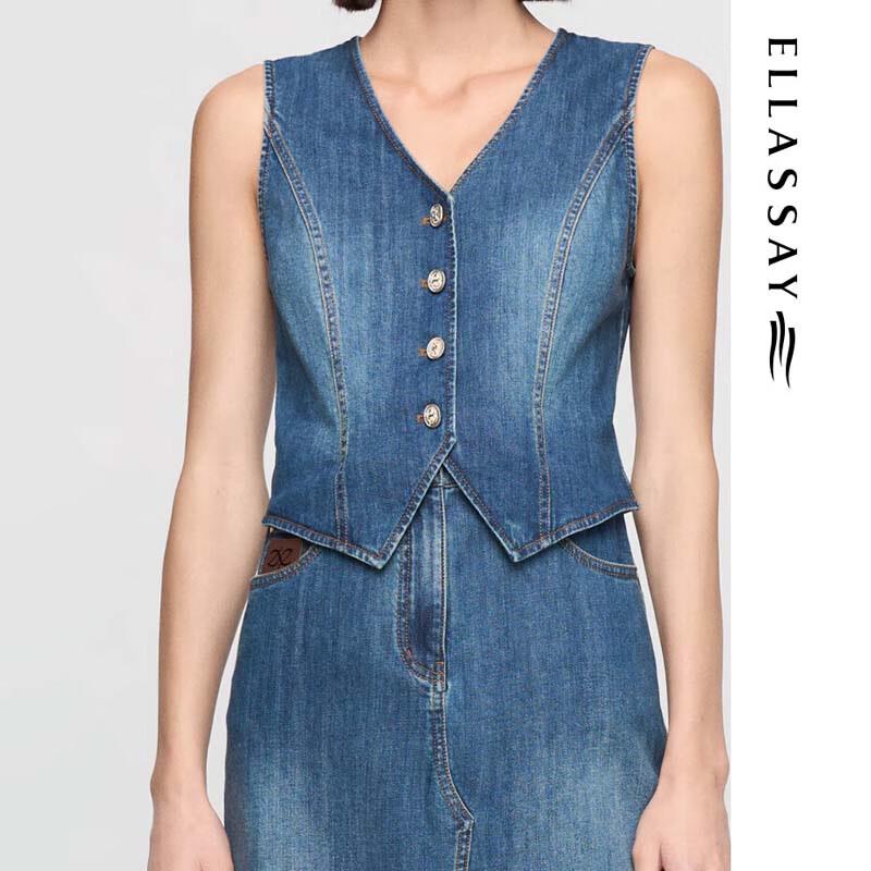 ELLASSAY Retro Denim Sleeveless Faux Two-Piece Dress
