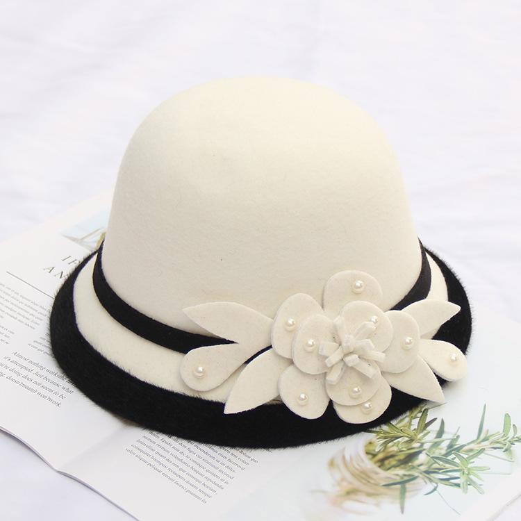 2022 Autumn And Winter Woolen Hat Women'S Casual Wide-Brimmed Top Hat, Flower Dome Fashion Hat