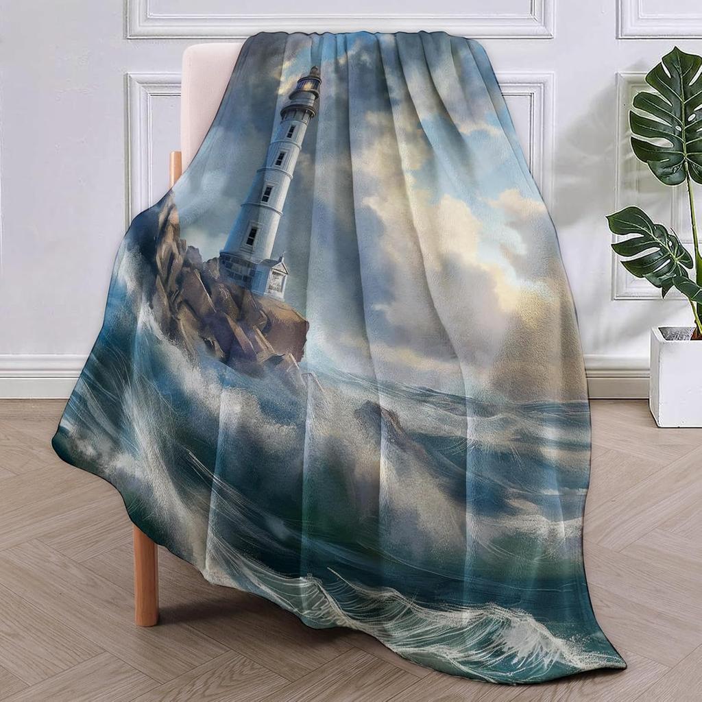 Lighthouse Blanket Gifts for Adults Kids Women Men Soft Warm Lightweight Cozy Plush Nautical Coastal Throw Blankets for Bedroom