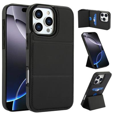 Luxus-Leder-Handyhülle in Volltonfarbe für iPhone 16 Pro Max 15 Plus 14 Pro 13 12 11 Flip-Ständer-Kartensteckplatz Stoßfeste weiche Silikon-Stoßstangenabdeckung