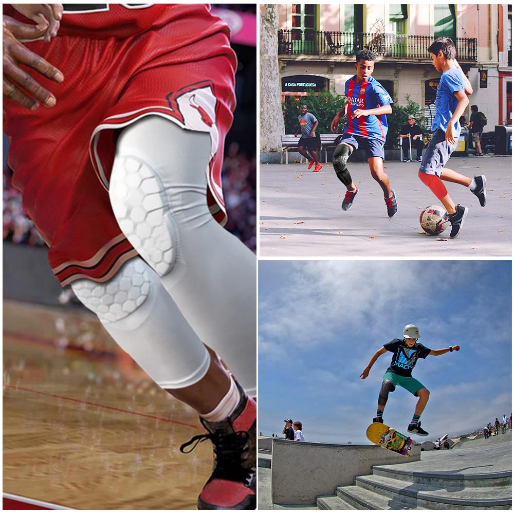 1PC Breathable Absorb Sweat Basketball Knee Pad Honeycomb Shockproof Long Leg Sleeves Knee Brace Football Sports Knee Gu Practical Use