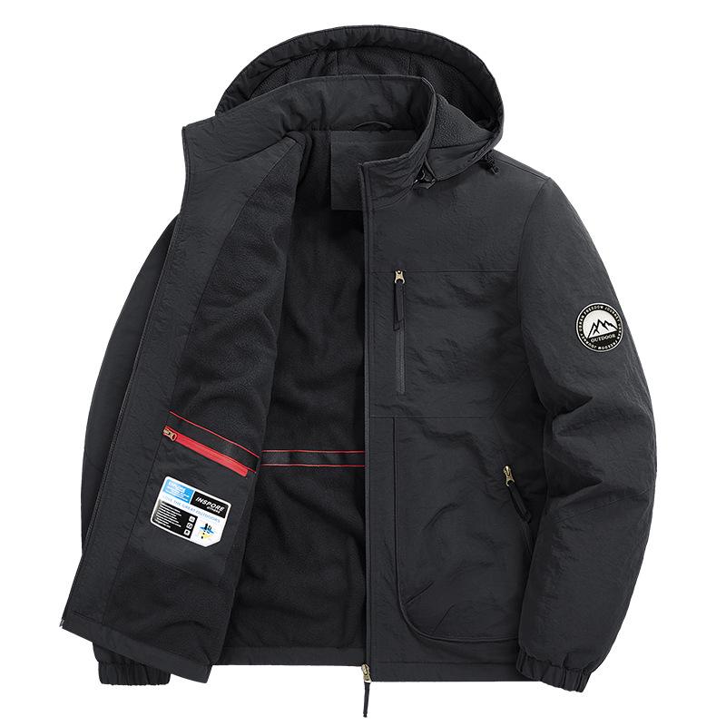 

Men s Hooded Japanese Style Multi-Pocket Fleece-Lined Workwear Jacket M чорний