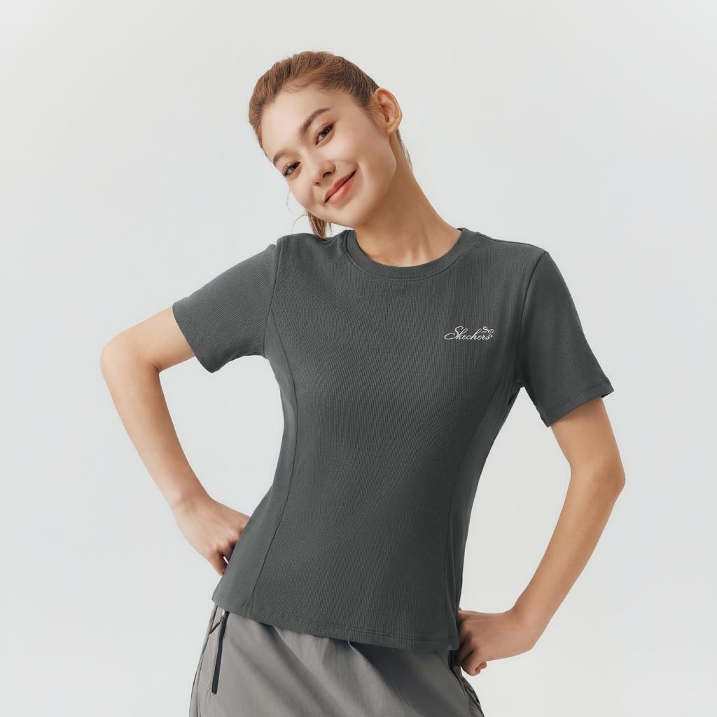 Skechers Solid Color Breathable Antibacterial Short Sleeve T-Shirt Women Tops L126W031-013P