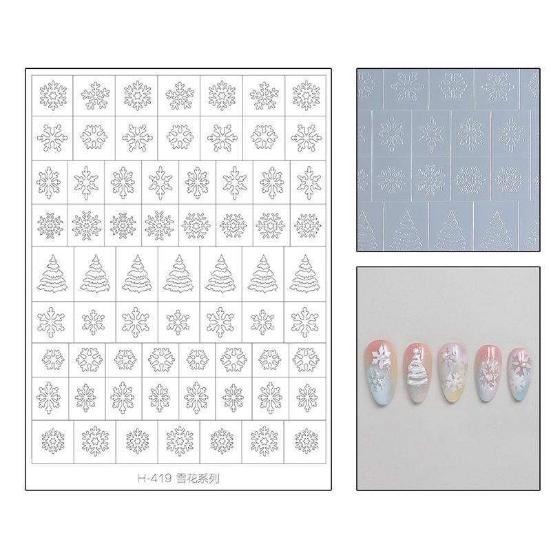Transparent Fireworks Nail Stickers Hollow Spray Painting Stencil with Christmas Tree & Snowflake Pattern - Adhesive Nail Art