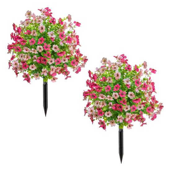 2 Pcs Artificial Violet Ball 23.6" Topiary Trees with Ground Spikes Realistic Fake Shrubs with Violet Blooms for Indoor Front Porch Outdoor Decor
