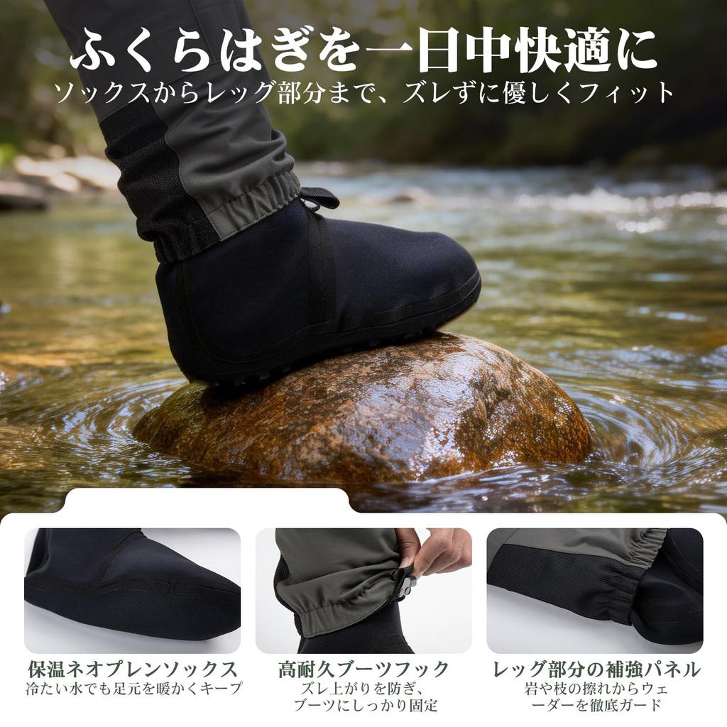 GOTURE Breathable Waterproof Waders, Waist-High, 5-Layer Nylon Fabric, Durable Foot, Includes Net Holder Belt, for Wading and Stream Fishing, Unisex,